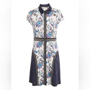 Mary Katrantzou White/Blue Printed Cotton Short Dress